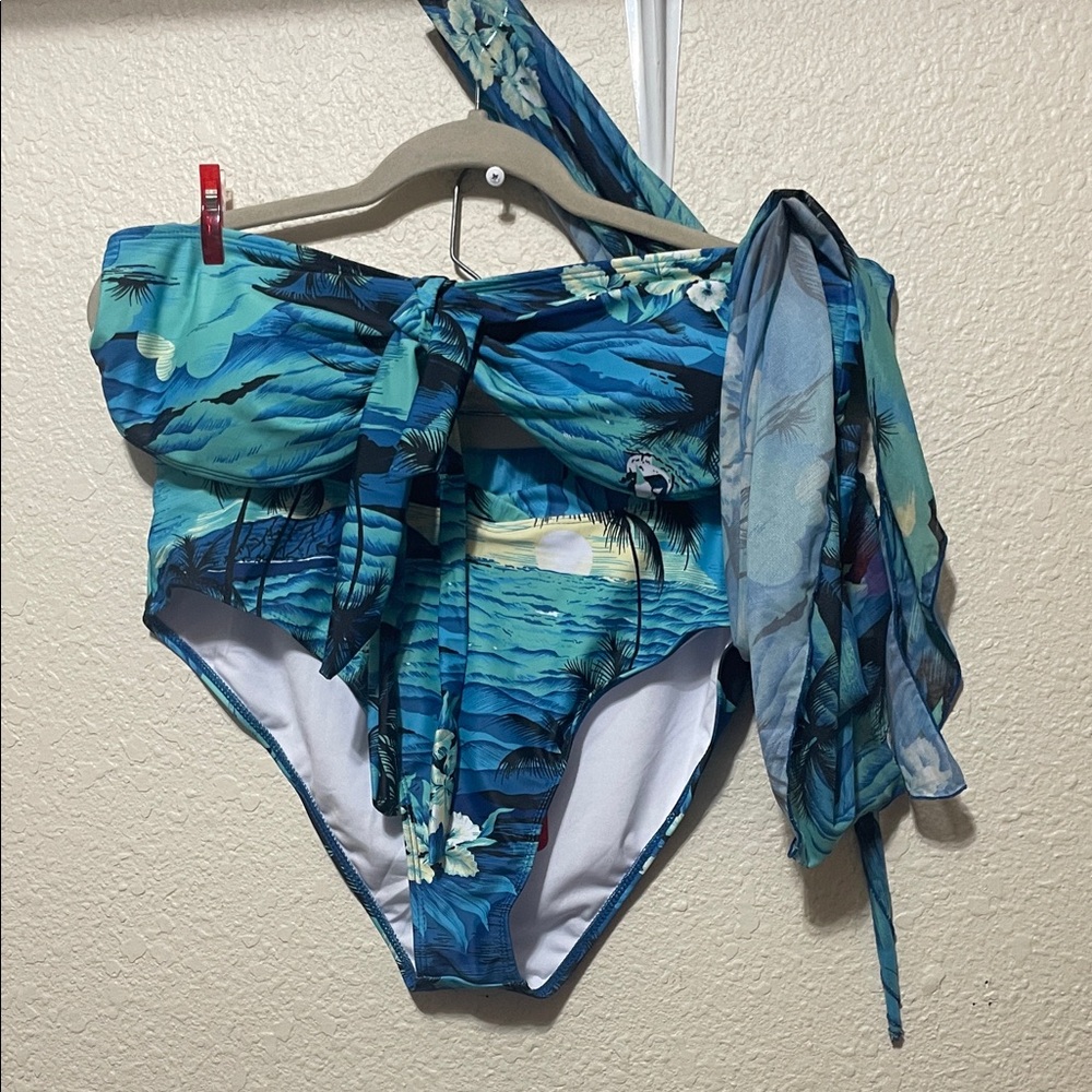 PatPat 2 Piece Blue and Green Swimsuit With Tie On Skirt. NWT. Size XL.